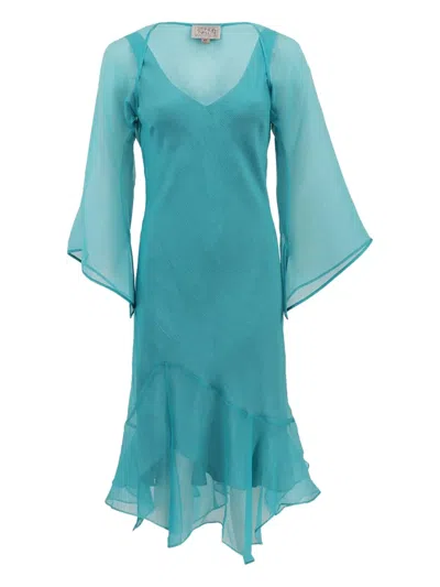 Zonda Nellis Soleil Bell-sleeve Sheer Shrug In Blue
