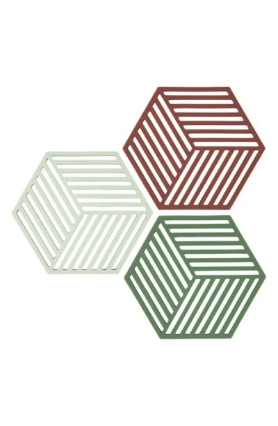 Zone Denmark Hexagon Set Of 3 Silicone Trivets In Multi