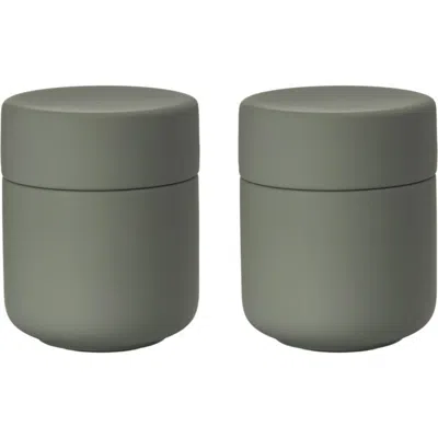 Zone Denmark Ume Set Of 2 Ceramic Jars In Olive Green