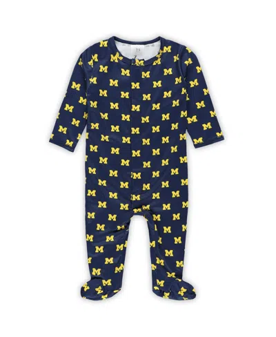 Zoozatz Kids' Baby Boys And Girls Navy Michigan Wolverines Magnetic Closure Sleeper In Multi