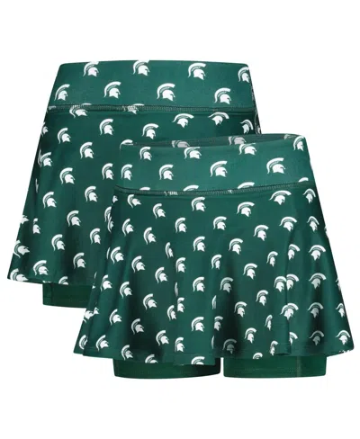 Zoozatz Kids' Big Girls Green Michigan State Spartans All-over Print Tennis Skort