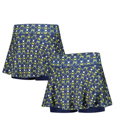 Zoozatz Kids' Big Girls Navy Michigan Wolverines All-over Print Bow Team Logo Skort In Blue