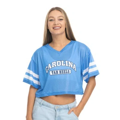 Zoozatz Carolina Blue North Carolina Tar Heels V-neck Mesh Cropped T-shirt