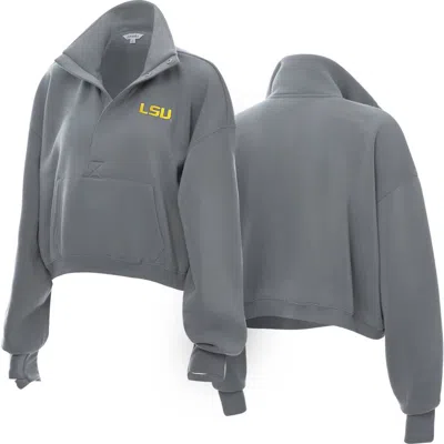 Zoozatz Gray Lsu Tigers Cropped Powerhouse Half-snap Sweatshirt