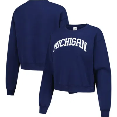 Zoozatz Navy Michigan Wolverines Chenille Cropped Sweatshirt In Blue