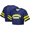Zoozatz Navy Michigan Wolverines Mesh Cropped V-neck T-shirt In Blue