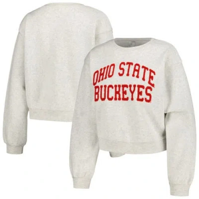 Zoozatz Oatmeal Ohio State Buckeyes Core Chenille Cropped Pullover Sweatshirt