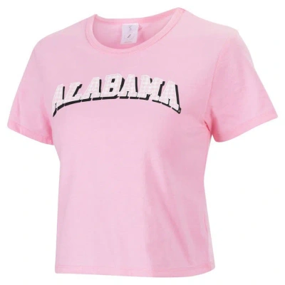 Zoozatz Pink Alabama Crimson Tide Gingham Logo Cropped T-shirt