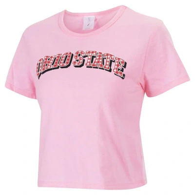 Zoozatz Pink Ohio State Buckeyes Gingham Logo Cropped T-shirt