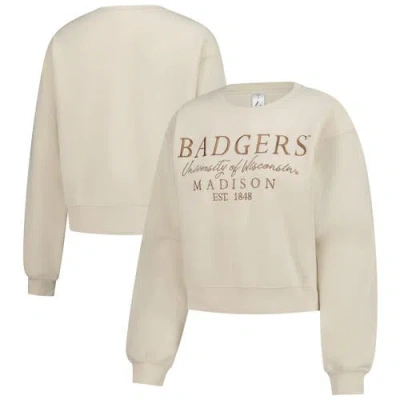 Zoozatz Sand Wisconsin Badgers Cropped Crewneck Sweatshirt In Neutral