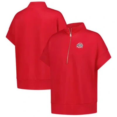 Zoozatz Scarlet Ohio State Buckeyes Tri-blend Quarter-zip Flowy Top In Red