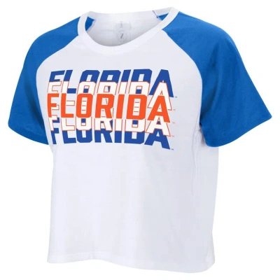 Zoozatz White Florida Gators Colorblock Repeat Raglan Cropped T-shirt