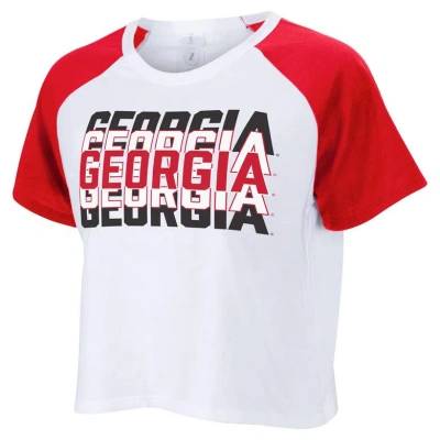 Zoozatz White Georgia Bulldogs Colorblock Repeat Raglan Cropped T-shirt