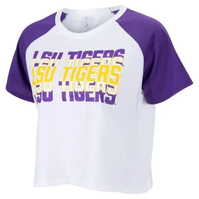 Zoozatz White Lsu Tigers Colorblock Repeat Raglan Cropped T-shirt
