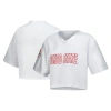 Zoozatz White Ohio State Buckeyes Mesh Cropped V-neck T-shirt In White