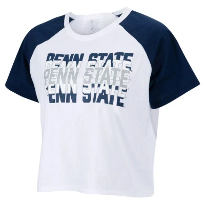 Zoozatz White Penn State Nittany Lions Colorblock Repeat Raglan Cropped T-shirt