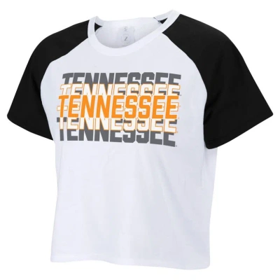 Zoozatz White Tennessee Volunteers Colorblock Repeat Raglan Cropped T-shirt