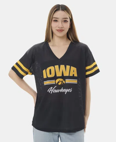 Zoozatz Women's Black Iowa Hawkeyes Mesh Jersey Kickoff T-shirt