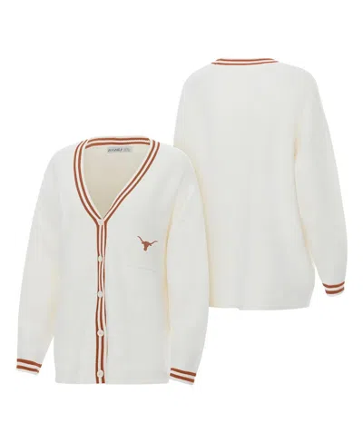 Zoozatz Women's Cream Texas Longhorns Striped Knit Button-up Cardigan Sweater In White