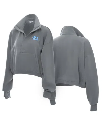 Zoozatz Women's Gray North Carolina Tar Heels Cropped Powerhouse Half-snap Sweatshirt In Multi