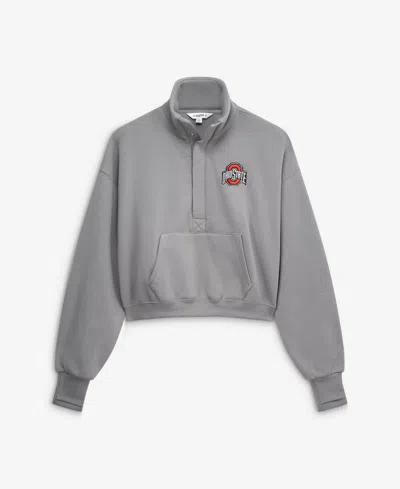 Zoozatz Women's Gray Ohio State Buckeyes Cropped Powerhouse Half-snap Sweatshirt