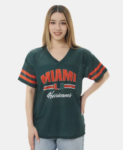 Zoozatz Women's Green Miami Hurricanes Mesh Jersey Kickoff T-shirt