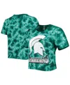 Zoozatz Women's Green Michigan State Spartans Cloud-dye Cropped T-shirt In Green