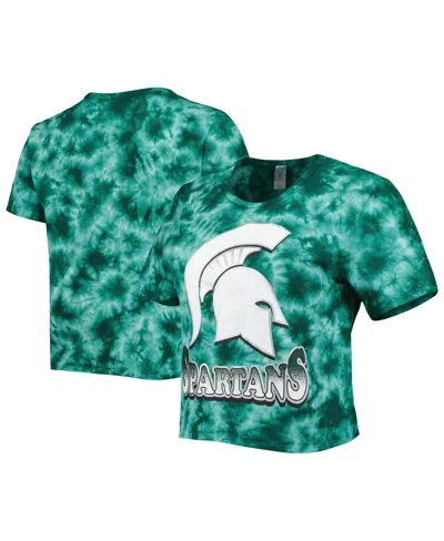 Zoozatz Women's Green Michigan State Spartans Cloud-dye Cropped T-shirt