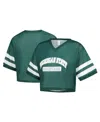 Zoozatz Women's Green Michigan State Spartans V-neck Mesh Cropped T-shirt In Green