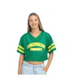 Zoozatz Women's Green Oregon Ducks V-neck Mesh Cropped T-shirt In Green