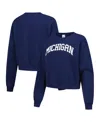Zoozatz Women's Navy Michigan Wolverines Chenille Cropped Sweatshirt In Blue