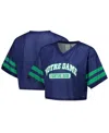 Zoozatz Women's Navy Notre Dame Fighting Irish Mesh Cropped V-neck T-shirt In Navy
