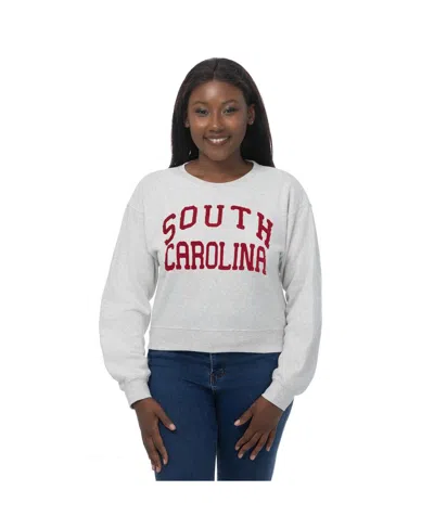 Zoozatz Women's Oatmeal South Carolina Gamecocks Chenille Cropped Sweatshirt In Brown