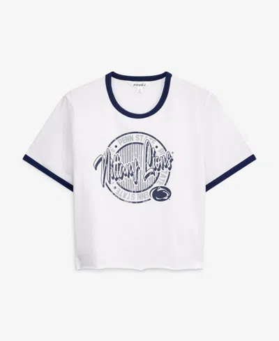 Zoozatz Women's Penn State Nittany Lions Retro Ringer Graphic Tee In White