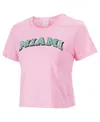 Zoozatz Women's Pink Miami Hurricanes Gingham Logo Cropped T-shirt In Pink