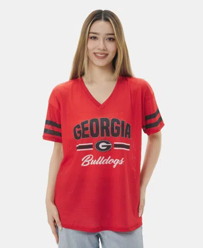 Zoozatz Women's Red Georgia Bulldogs Mesh Jersey Kickoff T-shirt