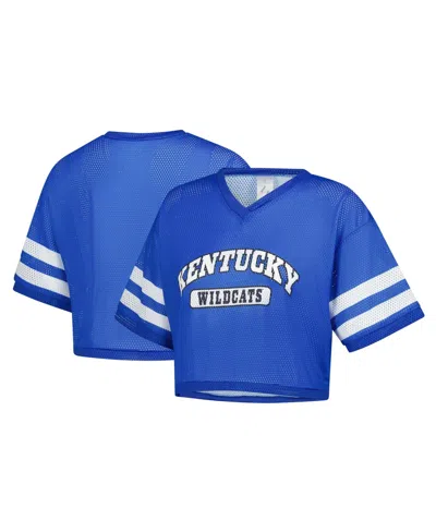 Zoozatz Women's Royal Kentucky Wildcats V-neck Mesh Cropped T-shirt In Blue