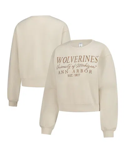 Zoozatz Women's Sand Michigan Wolverines Cropped Crewneck Sweatshirt