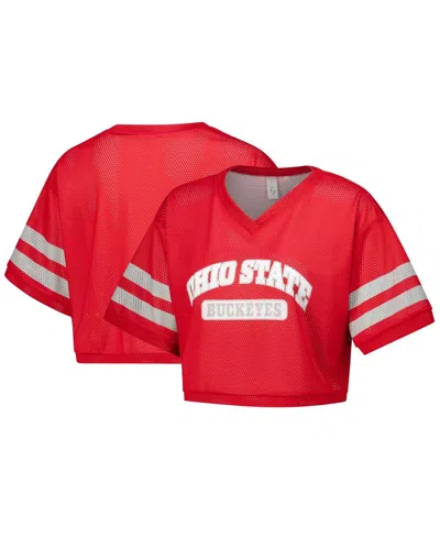 Zoozatz Women's Scarlet Ohio State Buckeyes Mesh Cropped V-neck T-shirt