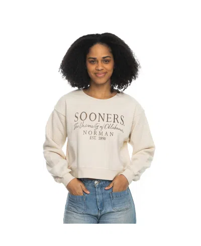 ZOOZATZ WOMEN'S TAN OKLAHOMA SOONERS CROPPED CREWNECK SWEATSHIRT