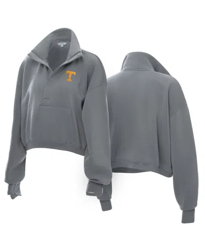 Zoozatz Women's Tennessee Volunteers Cropped Powerhouse Half-snap Mock-neck Sweatshirt In Gray