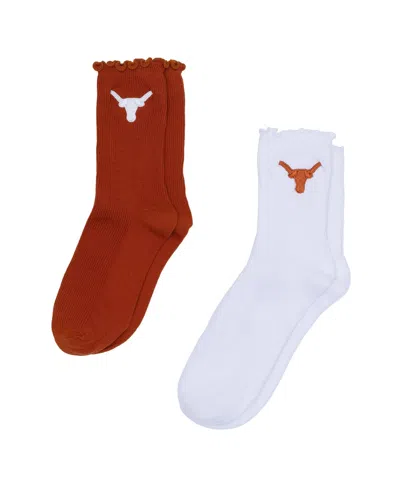 Zoozatz Women's Texas Longhorns Lettuce-edge Quarter-length Crew Socks, 2-pack In Animal Print