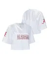 Zoozatz Women's White Alabama Crimson Tide Mesh Cropped V-neck T-shirt In White