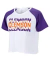Zoozatz Women's White Clemson Tigers Color Block Repeat Raglan Cropped T-shirt In White