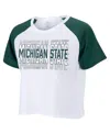 Zoozatz Women's White Michigan State Spartans Color Block Repeat Raglan Cropped T-shirt In White