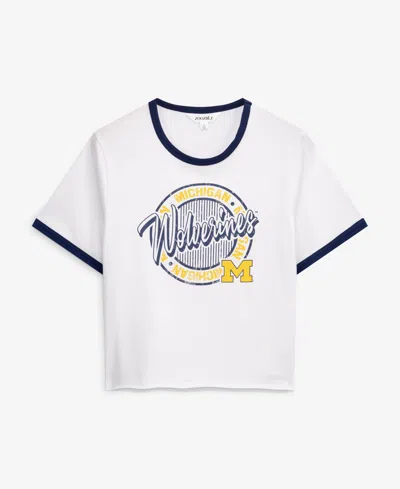 Zoozatz Women's White Michigan Wolverines Retro Ringer Tri-blend T-shirt
