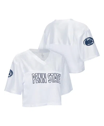 Zoozatz Women's White Penn State Nittany Lions Mesh Cropped V-neck T-shirt