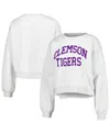 Zoozatz Oatmeal Clemson Tigers Core Chenille Cropped Pullover Sweatshirt In Oatmeal
