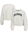 Zoozatz Oatmeal Michigan Wolverines Core Chenille Cropped Pullover Sweatshirt In Oatmeal