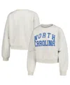 Zoozatz Women's  Oatmeal North Carolina Tar Heels Core Chenille Cropped Pullover Sweatshirt In Oatmeal